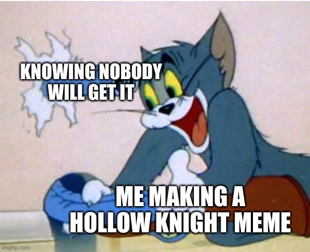 Hollow knight meme | KNOWING NOBODY WILL GET IT; ME MAKING A HOLLOW KNIGHT MEME | image tagged in tom and jerry,hi | made w/ Imgflip meme maker