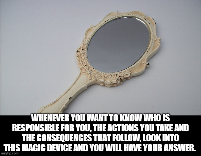 NO libtards it is not everyone else's fault | WHENEVER YOU WANT TO KNOW WHO IS RESPONSIBLE FOR YOU, THE ACTIONS YOU TAKE AND THE CONSEQUENCES THAT FOLLOW, LOOK INTO THIS MAGIC DEVICE AND YOU WILL HAVE YOUR ANSWER. | image tagged in truth,mirror,look,funny memes,stupid liberals | made w/ Imgflip meme maker