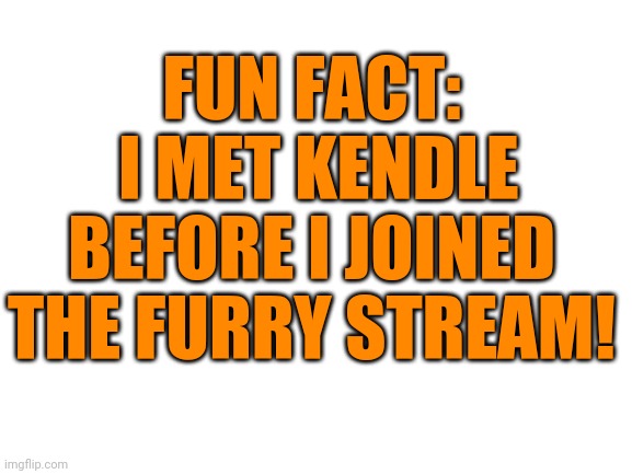 This is true | FUN FACT:
 I MET KENDLE BEFORE I JOINED THE FURRY STREAM! | image tagged in blank white template | made w/ Imgflip meme maker