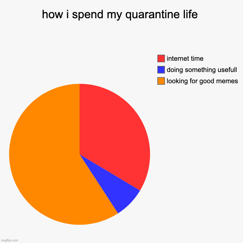 #relatable | how i spend my quarantine life | looking for good memes, doing something usefull, internet time | image tagged in charts,pie charts | made w/ Imgflip chart maker