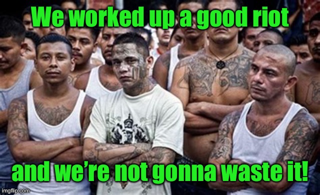 MS13 Family Pic | We worked up a good riot and we’re not gonna waste it! | image tagged in ms13 family pic | made w/ Imgflip meme maker