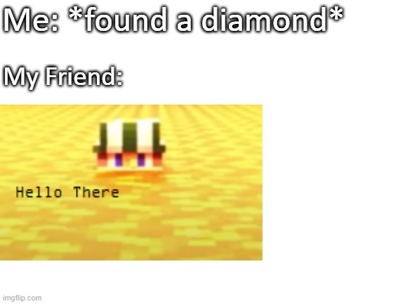 Minecraft | Me: *found a diamond*; My Friend: | image tagged in meme | made w/ Imgflip meme maker