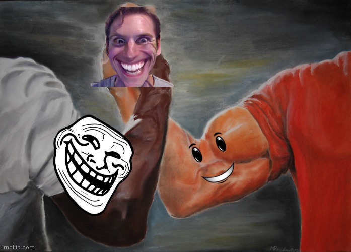 Troll face + winning smile = when the impostor is sus face | image tagged in memes,epic handshake | made w/ Imgflip meme maker