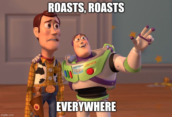 ROASTS, ROASTS EVERYWHERE | image tagged in memes,x x everywhere | made w/ Imgflip meme maker