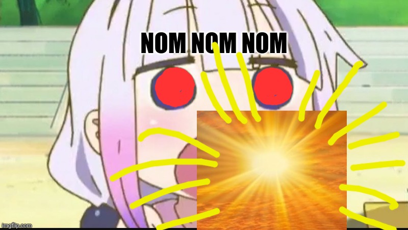 Kanna eating a crab | NOM NOM NOM | image tagged in kanna eating a crab | made w/ Imgflip meme maker