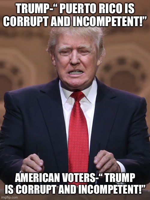 Donald Trump | TRUMP-“ PUERTO RICO IS CORRUPT AND INCOMPETENT!”; AMERICAN VOTERS-“ TRUMP IS CORRUPT AND INCOMPETENT!” | image tagged in donald trump | made w/ Imgflip meme maker