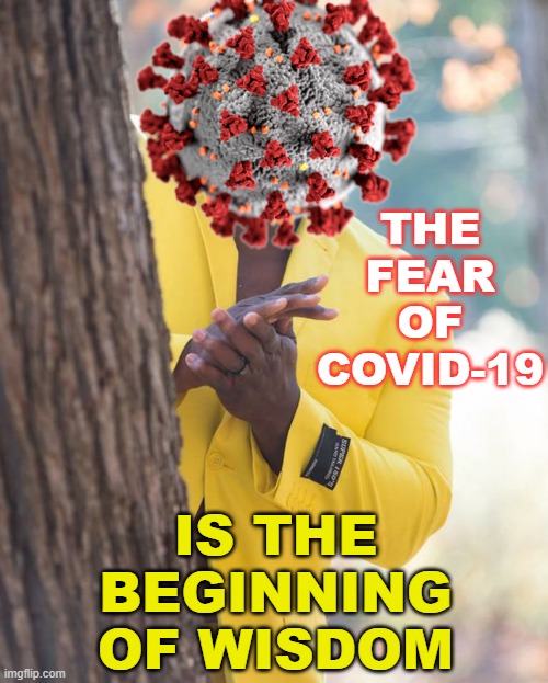 The Fear of COVID Is the Beginning of Wisdom | THE FEAR OF COVID-19; IS THE BEGINNING OF WISDOM | image tagged in coronavirus eagerly waiting | made w/ Imgflip meme maker