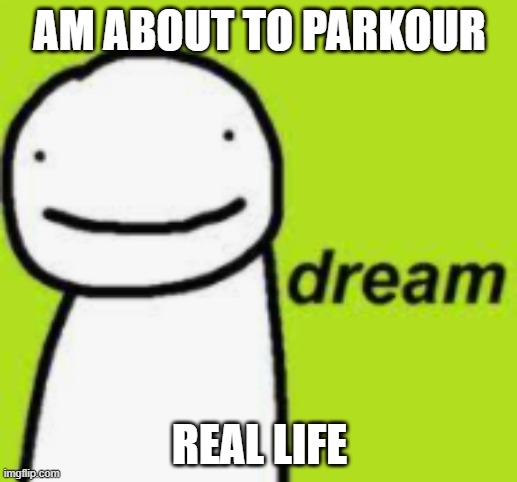 dream | AM ABOUT TO PARKOUR REAL LIFE | image tagged in dream | made w/ Imgflip meme maker