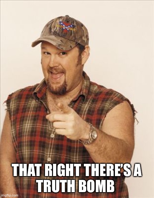 Larry The Cable Guy | THAT RIGHT THERE’S A
TRUTH BOMB | image tagged in larry the cable guy | made w/ Imgflip meme maker