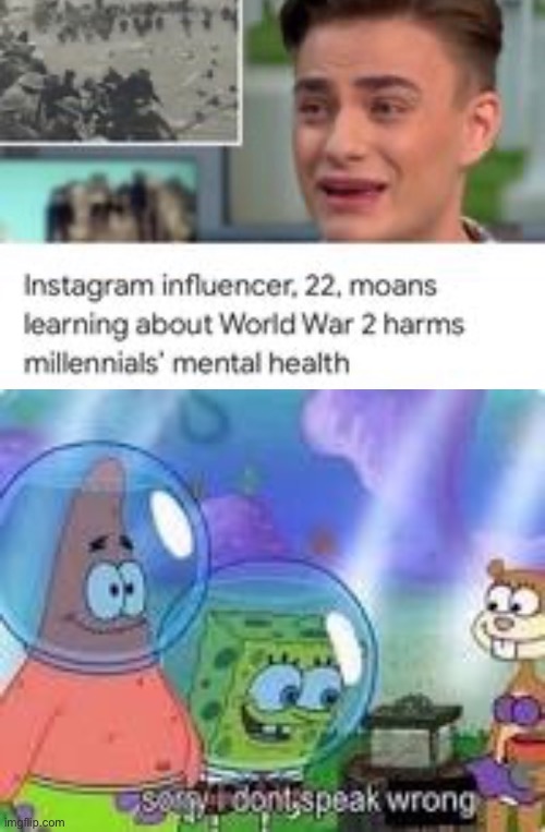 As if millennials had good mental health to begin with, ami right | image tagged in sorry i don't speak wrong,funny,memes,instagram,wwii | made w/ Imgflip meme maker