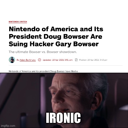 Oh the irony..... | IRONIC | image tagged in palpatine ironic | made w/ Imgflip meme maker
