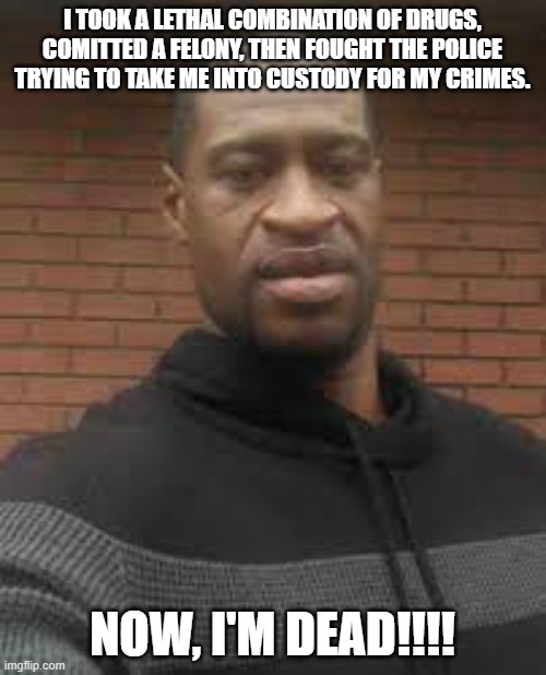 Dumb Criminal | I TOOK A LETHAL COMBINATION OF DRUGS, COMITTED A FELONY, THEN FOUGHT THE POLICE TRYING TO TAKE ME INTO CUSTODY FOR MY CRIMES. NOW, I'M DEAD! | image tagged in dumb criminal | made w/ Imgflip meme maker