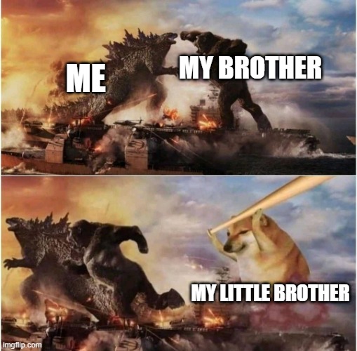ME MY BROTHER MY LITTLE BROTHER | image tagged in kong godzilla doge | made w/ Imgflip meme maker