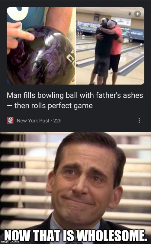 I Just Saw This | NOW THAT IS WHOLESOME. | image tagged in wholesome,memes,bowling,ashes,screenshot,news | made w/ Imgflip meme maker