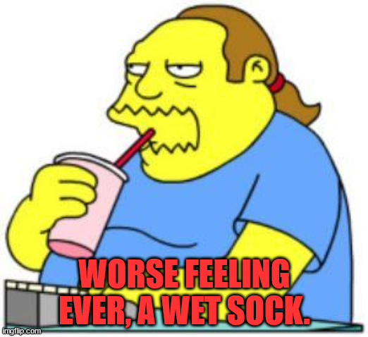 comic book guy worst ever | WORSE FEELING EVER, A WET SOCK. | image tagged in comic book guy worst ever | made w/ Imgflip meme maker