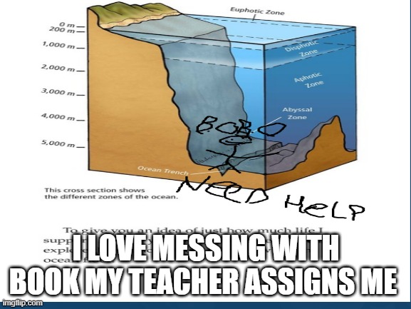 bob needs help | I LOVE MESSING WITH BOOK MY TEACHER ASSIGNS ME | made w/ Imgflip meme maker