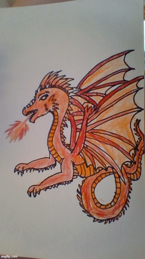 A dragon drawing I did a while ago, if u wanna see a blue one I made let me know. | made w/ Imgflip meme maker