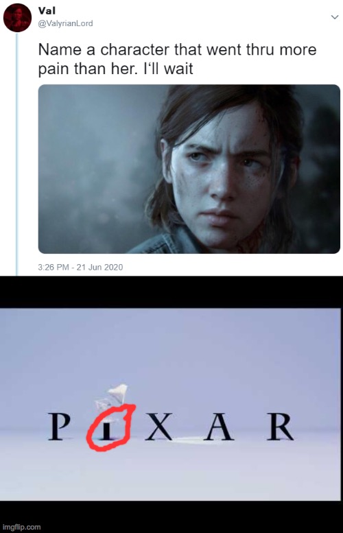 I think I've found one | image tagged in name one character who went through more pain than her,pixar | made w/ Imgflip meme maker