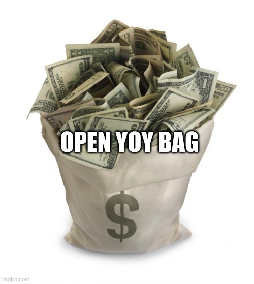 Bag of money | OPEN YOY BAG | image tagged in bag of money | made w/ Imgflip meme maker