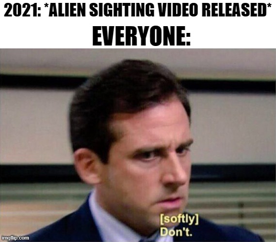 NO DONT DO IT 2021 |  EVERYONE:; 2021: *ALIEN SIGHTING VIDEO RELEASED* | image tagged in michael scott don't softly | made w/ Imgflip meme maker