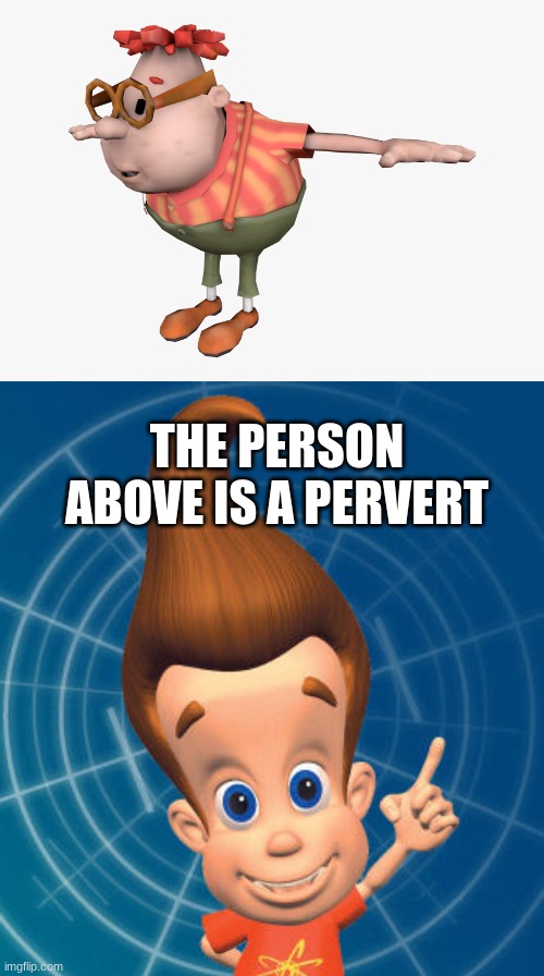 THE PERSON ABOVE IS A PERVERT | image tagged in carl wheezer,jimmy neutron | made w/ Imgflip meme maker