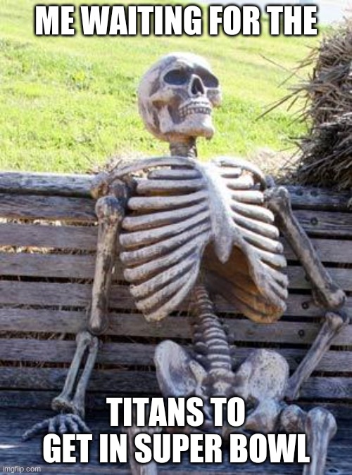 Waiting Skeleton | ME WAITING FOR THE; TITANS TO GET IN SUPER BOWL | image tagged in memes,waiting skeleton | made w/ Imgflip meme maker