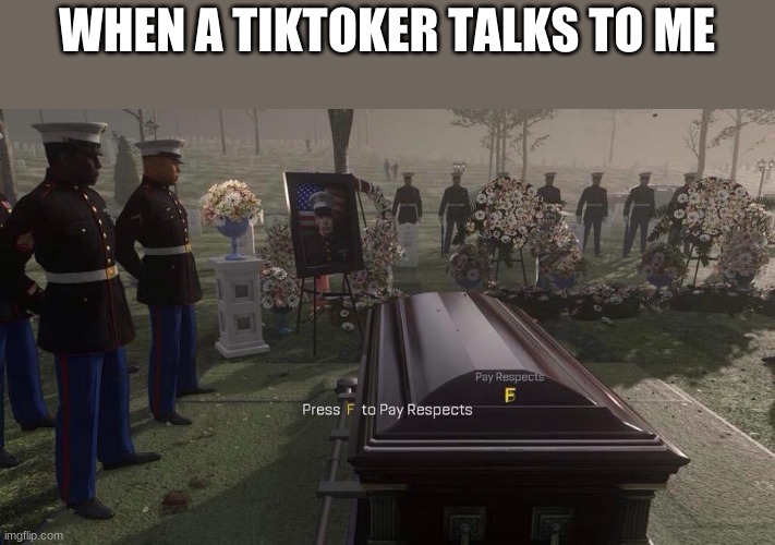 Press F to Pay Respects | WHEN A TIKTOKER TALKS TO ME | image tagged in press f to pay respects | made w/ Imgflip meme maker