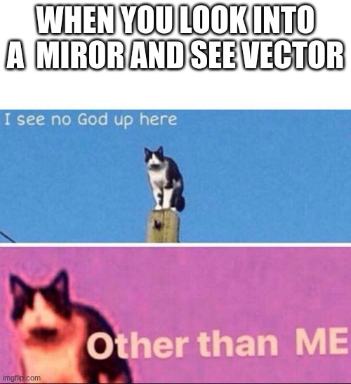 VECTOR IS GOD | WHEN YOU LOOK INTO A  MIROR AND SEE VECTOR | image tagged in i see no god up here | made w/ Imgflip meme maker