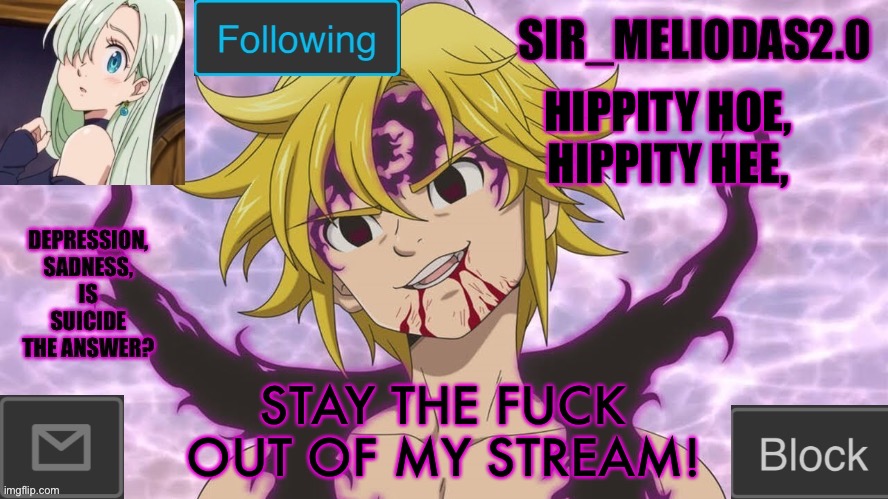 I don5 actually own this stream, it’s a joke | HIPPITY HOE, HIPPITY HEE, STAY THE FUCK OUT OF MY STREAM! | image tagged in sir_meliodas2 0 announcement template,disney killed star wars,star wars kills disney | made w/ Imgflip meme maker
