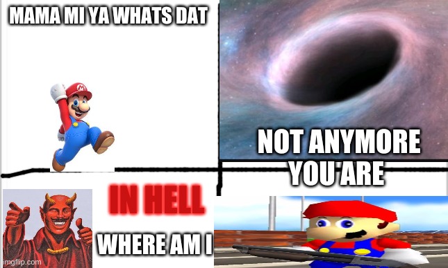Mario Meets the Devil | MAMA MI YA WHATS DAT; NOT ANYMORE YOU ARE; IN HELL; WHERE AM I | image tagged in mario,devil,shootgun,funny,don't mess with mario | made w/ Imgflip meme maker