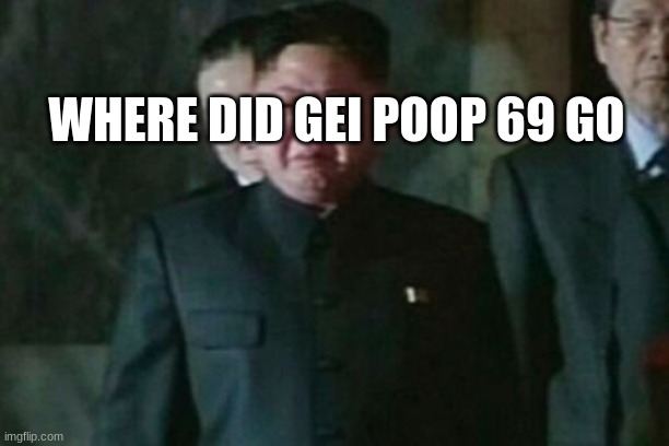 Kim Jong Un Sad | WHERE DID GEI POOP 69 GO | image tagged in memes,kim jong un sad | made w/ Imgflip meme maker