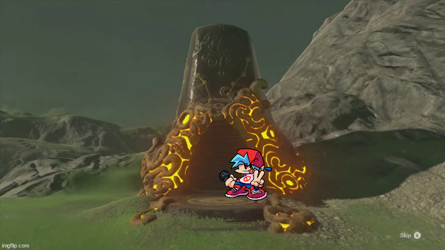Boyfriend plays breath of the wild | image tagged in shrine of botw,friday night funkin,botw,the legend of zelda breath of the wild,fnf | made w/ Imgflip meme maker