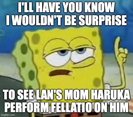 Lan's Mom Performing Fellatio | I'LL HAVE YOU KNOW I WOULDN'T BE SURPRISE; TO SEE LAN'S MOM HARUKA PERFORM FELLATIO ON HIM | image tagged in memes,i'll have you know spongebob,fellatio,megaman,megaman battle network,lan hikari | made w/ Imgflip meme maker