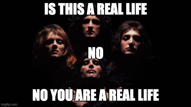 Bohemian Rhapsody | IS THIS A REAL LIFE NO YOU ARE A REAL LIFE NO | image tagged in bohemian rhapsody | made w/ Imgflip meme maker