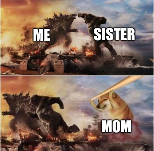 Kong Godzilla Doge | SISTER; ME; MOM | image tagged in kong godzilla doge | made w/ Imgflip meme maker