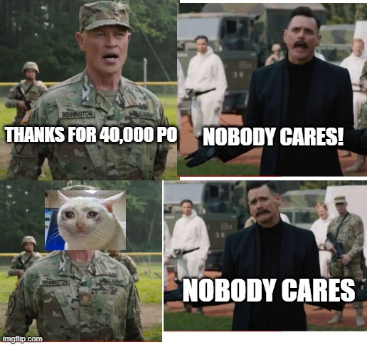 Thanks' for 40,000 points | NOBODY CARES! THANKS FOR 40,000 PO; NOBODY CARES | image tagged in blank white template,funny,memes,funny memes,meme,thank you everyone | made w/ Imgflip meme maker