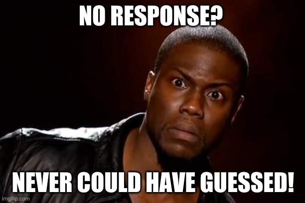 TFUMWUP | NO RESPONSE? NEVER COULD HAVE GUESSED! | image tagged in tfumwup | made w/ Imgflip meme maker