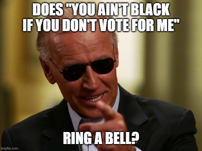 Cool Joe Biden | DOES "YOU AIN'T BLACK IF YOU DON'T VOTE FOR ME" RING A BELL? | image tagged in cool joe biden | made w/ Imgflip meme maker