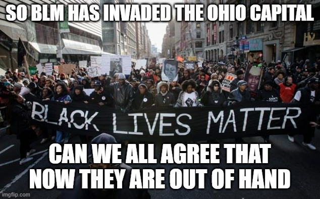 Also Lib, I condemn the attack on the Capital but 1. Not enough proof to accuse Republicans and 2. The damage was very small | SO BLM HAS INVADED THE OHIO CAPITAL; CAN WE ALL AGREE THAT NOW THEY ARE OUT OF HAND | image tagged in blm,capital,ohio | made w/ Imgflip meme maker