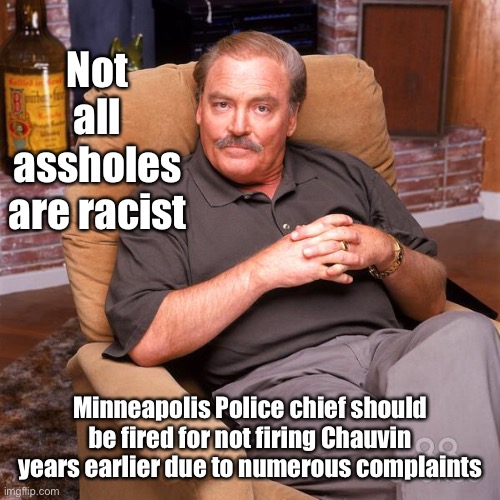 Asshole Dad / Ken Titus | Not all assholes are racist Minneapolis Police chief should be fired for not firing Chauvin years earlier due to numerous complaints | image tagged in asshole dad / ken titus | made w/ Imgflip meme maker