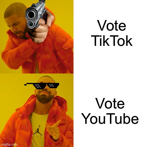 Lol | Vote TikTok; Vote YouTube | image tagged in memes,drake hotline bling | made w/ Imgflip meme maker