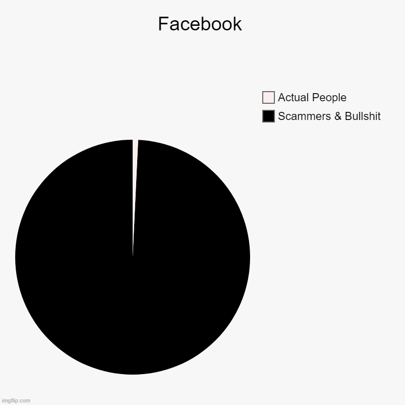 facebook | Facebook | Scammers & Bullshit, Actual People | image tagged in charts,pie charts,facebook,funny memes | made w/ Imgflip chart maker