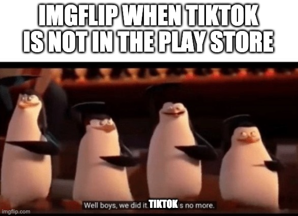 Well boys, we did it (blank) is no more | IMGFLIP WHEN TIKTOK IS NOT IN THE PLAY STORE TIKTOK | image tagged in well boys we did it blank is no more | made w/ Imgflip meme maker