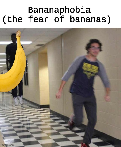 Bananaphobia (the fear of bananas) | image tagged in blank white template,floating boy chasing running boy,banana,memes,funny,not really | made w/ Imgflip meme maker