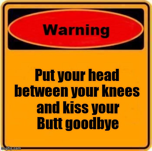 Warning Sign Meme | Put your head
between your knees and kiss your
Butt goodbye | image tagged in memes,warning sign | made w/ Imgflip meme maker