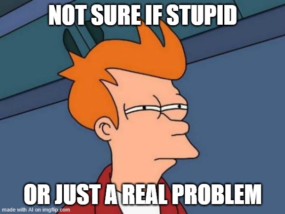 Brought to you by the meme generator |  NOT SURE IF STUPID; OR JUST A REAL PROBLEM | image tagged in memes,futurama fry | made w/ Imgflip meme maker