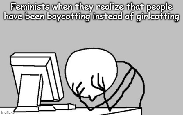 Computer Guy Facepalm |  Feminists when they realize that people have been boycotting instead of girlcotting | image tagged in memes,computer guy facepalm | made w/ Imgflip meme maker
