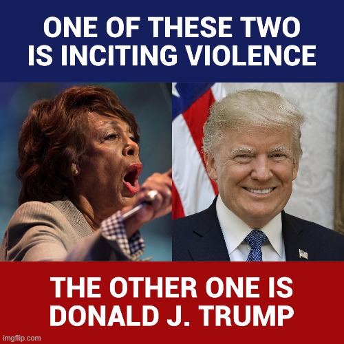 lefties are villains | image tagged in inciting,violence,maxine,waters,donald,trump | made w/ Imgflip meme maker
