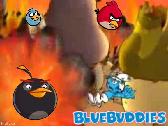 Smurfs in Angry Birds friends be like: | image tagged in angry birds,smurfs,memes | made w/ Imgflip meme maker