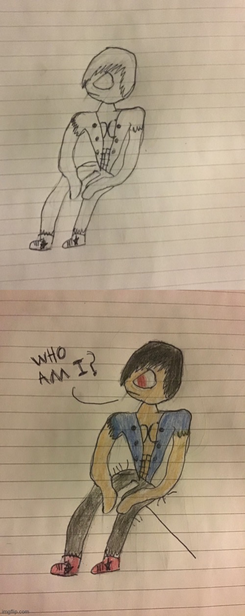 I drew Eric! (My main oc) top is base and bottom is colored version | made w/ Imgflip meme maker
